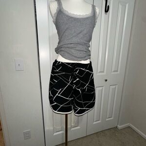 Black Athletic Shorts with White Abstract Line Design